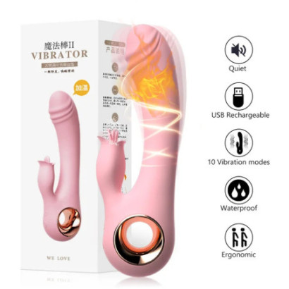 10 Frequency G-spot Rabbit Wand Vibrator Double Vibrating Silicone Waterproof Clitoris Vaginal Massager Adult Sex Toys For Women