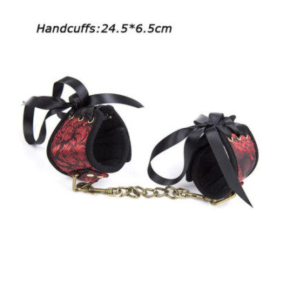 Vintage Soft Sponge Erotic Wrist Handcuffs Ankle Cuffs Bdsm Restraint Neck Collar Set With Metal Chain Slave Blindfold Sex Toys