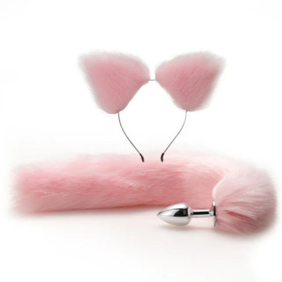 Sex Cute Soft Fox Ears Headbands with Plush Tail Metal Anal Plug Erotic Cosplay Adult sex Accessories BDSM Toys for Couple    -