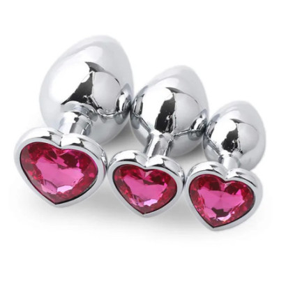3pc Heart Shaped Metal Anal Plug Sex Toys Stainless Smooth Steel Butt Plug Tail Crystal Jewelry Trainer For Women/man Anal Dildo